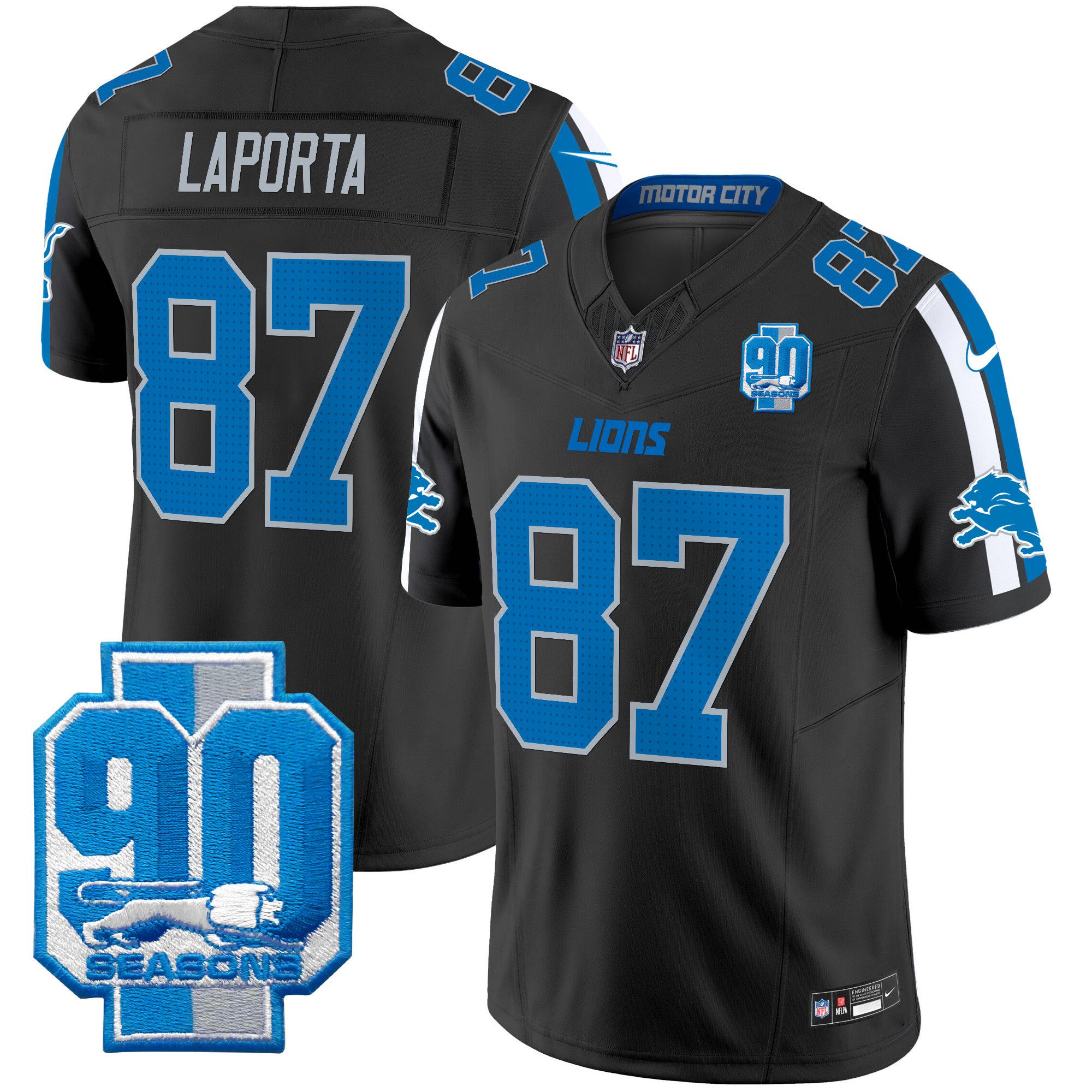 Men Detroit Lions #87 Laporta Black 2024 Nike 90th Year Patch Vapor Limited NFL Jersey->indianapolis colts->NFL Jersey